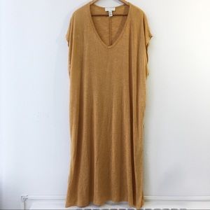 Forever 21+ Mustard Midi Dress Side Slit V Neck